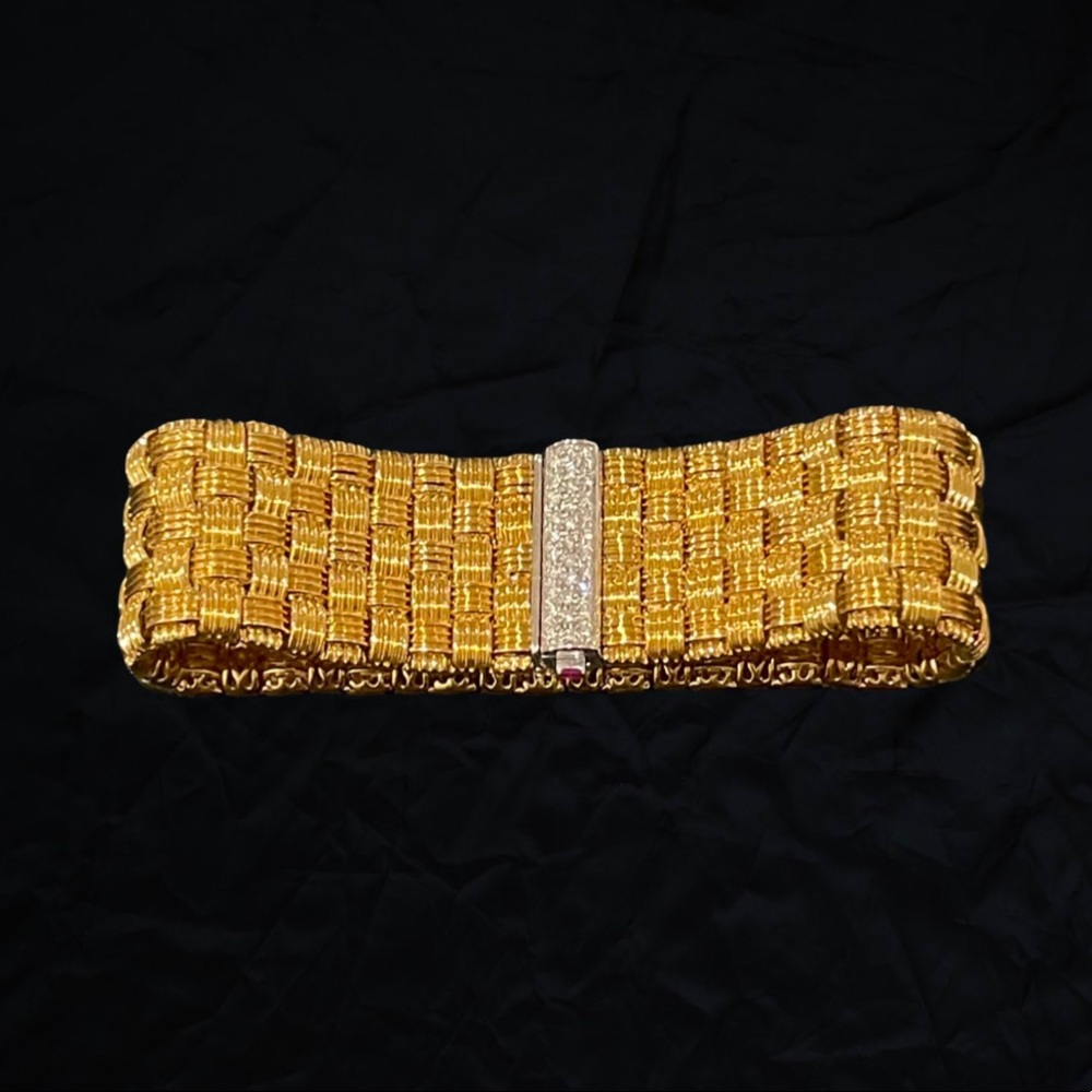 Authentic Roberto Coin 18k Gold & Diamond Pave Appassionata 5-Row Woven Bracelet
